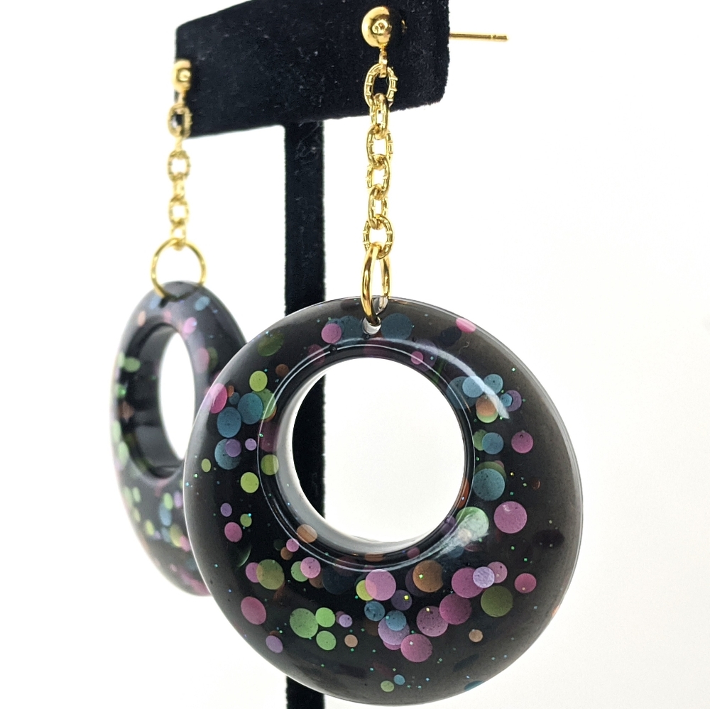 Cute Bright Goth Confetti Circle Dangle Earrings